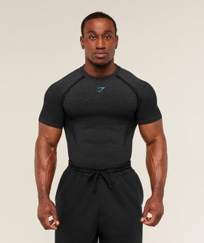 Футболка Gymshark Gymshark Shadow Seamless T Shirt - Black/Brand Blue &mdash; Extra Extra Extra Large A1B2A-BC8K-3XL фото